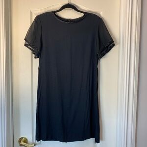 Jeffrey & Dara Vintage Black Dress 12 Sheer Tiered Sleeves Shoulder Pads Y2K